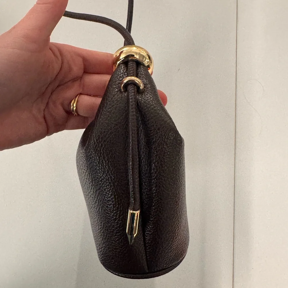 Dark Brown Pebbled Shoulder Bag with Gold Hardware
